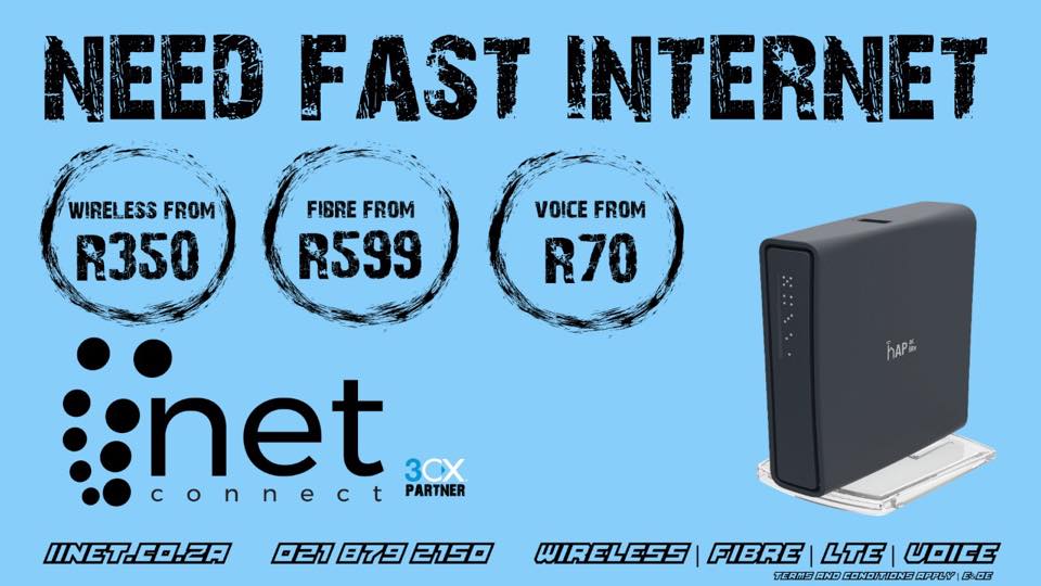 Best Internet Supplier in Paarl
Internet Company
iiNet Connect now offers NO installation cost for wireless broadband connections

Contact us
Cnr Oosterland &amp; Borsenberg Street
Paarl, 7646

021 879 2150
iinet.co.za
info@iinet.co.za

Hours 08:00 - 17:00
iiNet Connect