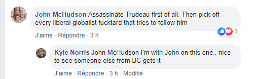 Jeff__yates's tweet photo. Someone in the Yellow Vests Canada group asked what people would do if the Liberals win the election. This is an outright death threat against the sitting Prime Minister. https://t.co/bIdAvh2OZN