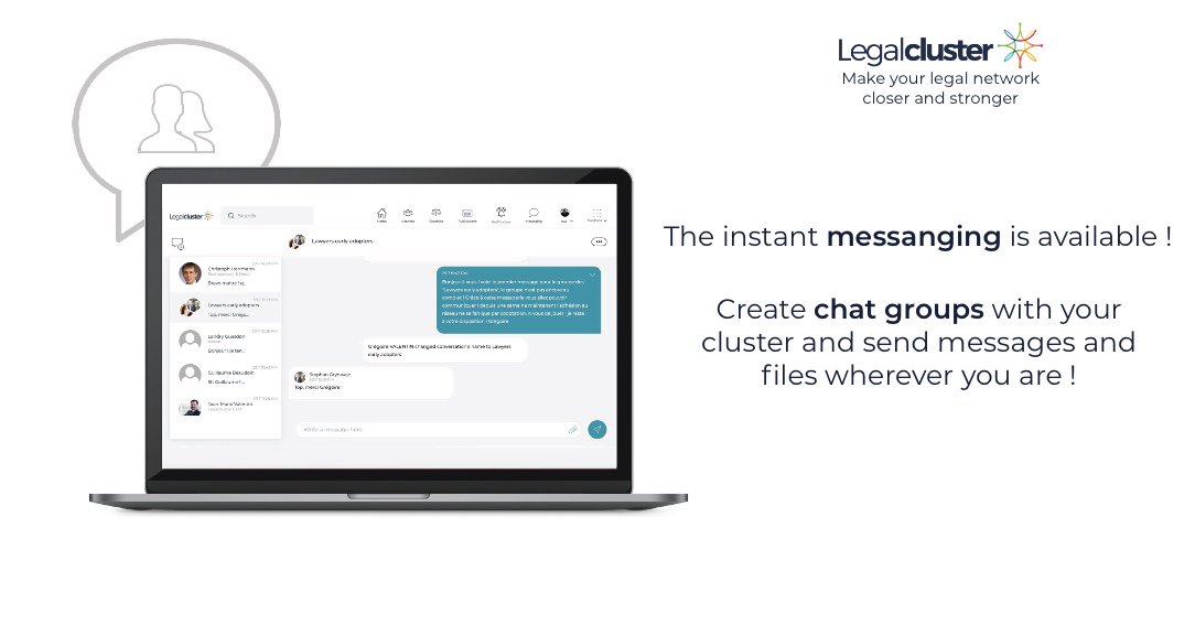 legalcluster's tweet photo. 💬 Create chat groups with your cluster, share files together wherever you are ! 

Créez des groupes de discussions au sein de votre cluster, partagez des pièces jointes et discutez où que vous soyez !

#Legalcluster #Legaltech #Law #Discussion #Messaging https://t.co/Ku7F9LJyQL