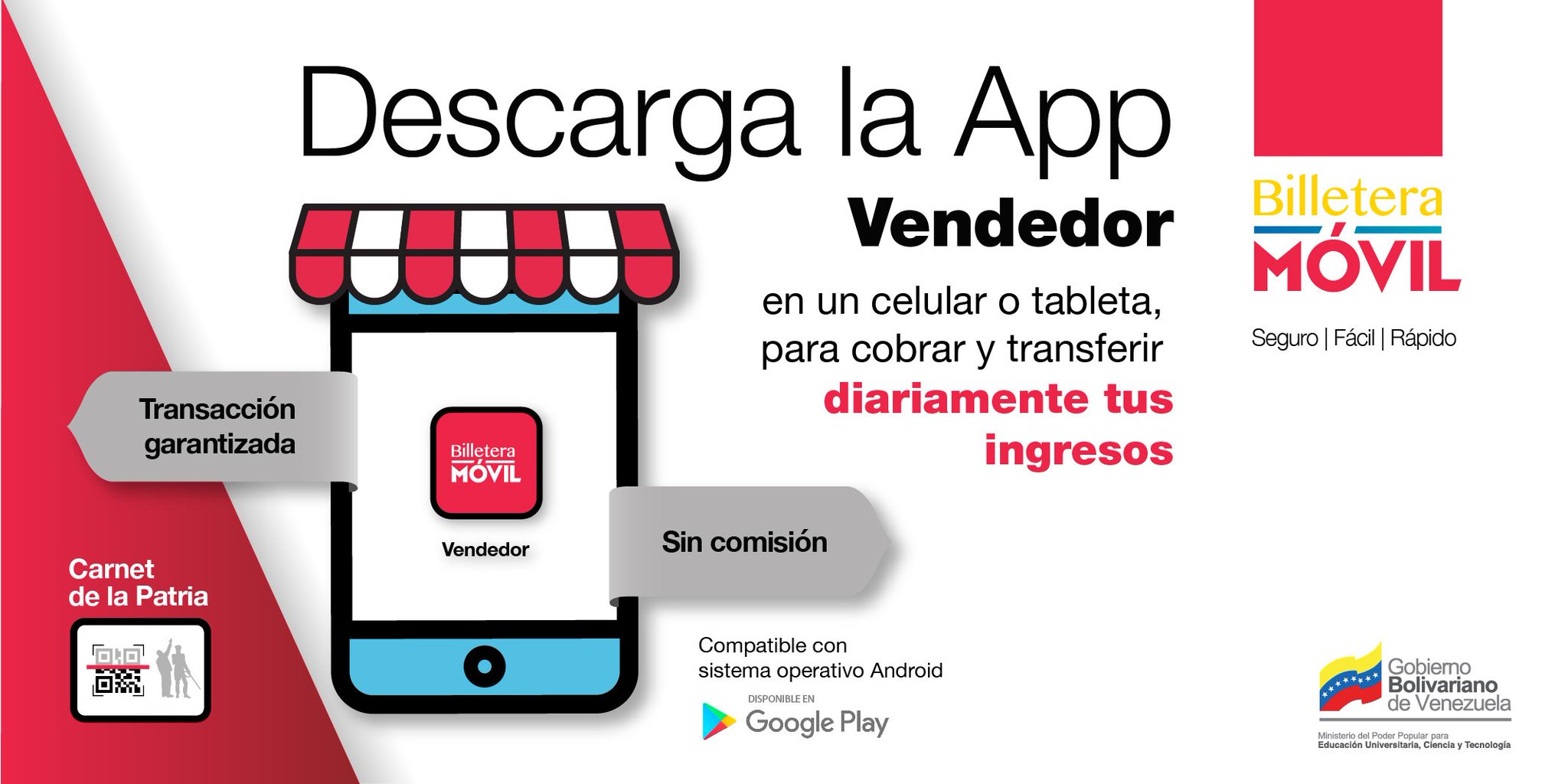 Billetera Movil Venezuela on X Descarga la Aplicacion Vendedor de Billetera Movil en una tableta o equipo celular para que cobres y transfieras tus ingresos del dia. BilleteraMovil App MediodePago htt...