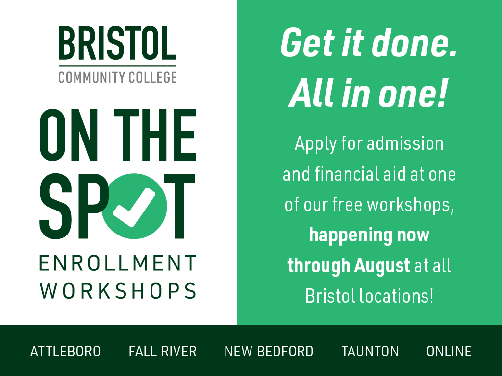 Bristol's free On the Spot workshops give busy individuals a chance to stop by and get hands-on enrollment help from trained #admissions, #advising and #financialaid counselors. Sign up for college with ease at our next session: 8/6 @ 9 a.m.>>BristolCC.edu/OntheSpot #BristolEXP