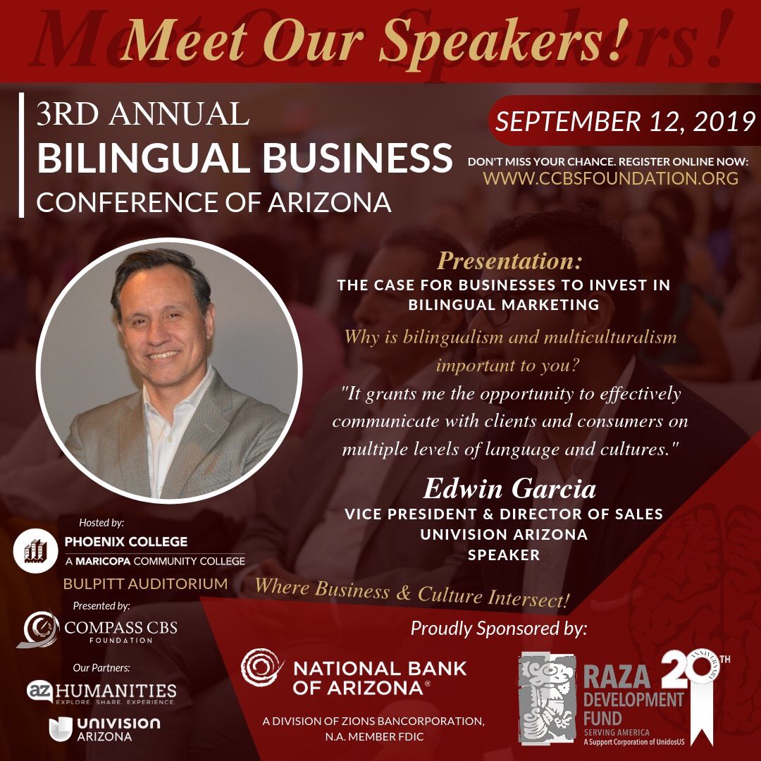 EdgarROlivo's tweet photo. Meet: Edwin Garcia @UnivisionAZ
Why is bilingualism and multiculturalism important to you?
"It grants me the opportunity to effectively communicate with clients and consumers on multiple levels of language and cultures."
Click here: https://t.co/tUWNmoxnQ9 #BBCA2019 https://t.co/PbzXfPYOcp