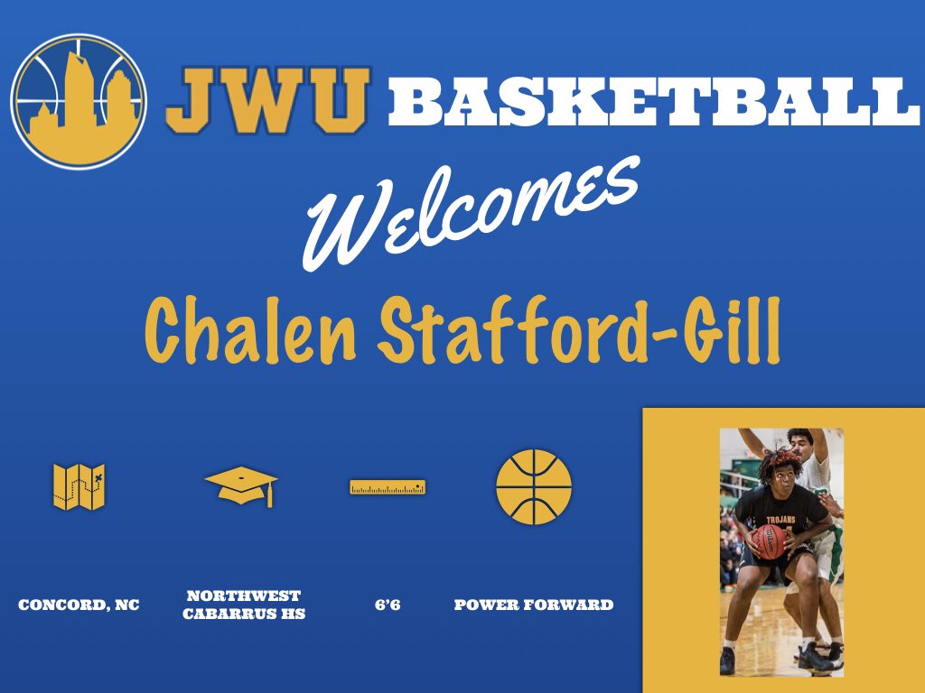 JWUCLTMBB's tweet photo. Another incoming freshman in our 2019 class is Chalen Stafford-Gill out of Northwest Cabbarus HS. Stafford-Gill, a 6'6" forward, finished his prep career as a 3-time South Piedmont 3A All-Conference selection. Welcome to Charlotte, Chalen! #TJCC #QCcats #Reload https://t.co/W7gEg5a8WJ