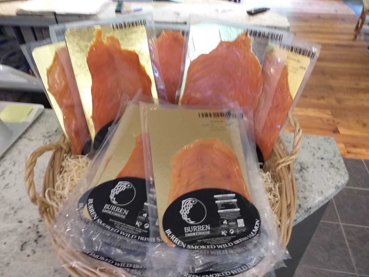 BurrenSalmon's tweet photo. #GetWild
Wild Smoked Irish Salmon, that is! 
It is finally back in our visitor centre (and on the website, if you don't live near Lisdoonvarna), so make sure you get your Bank Holiday Treat! 
#gowild #bankholidaytreat #wildsalmon https://t.co/f4SPdvOcy4
