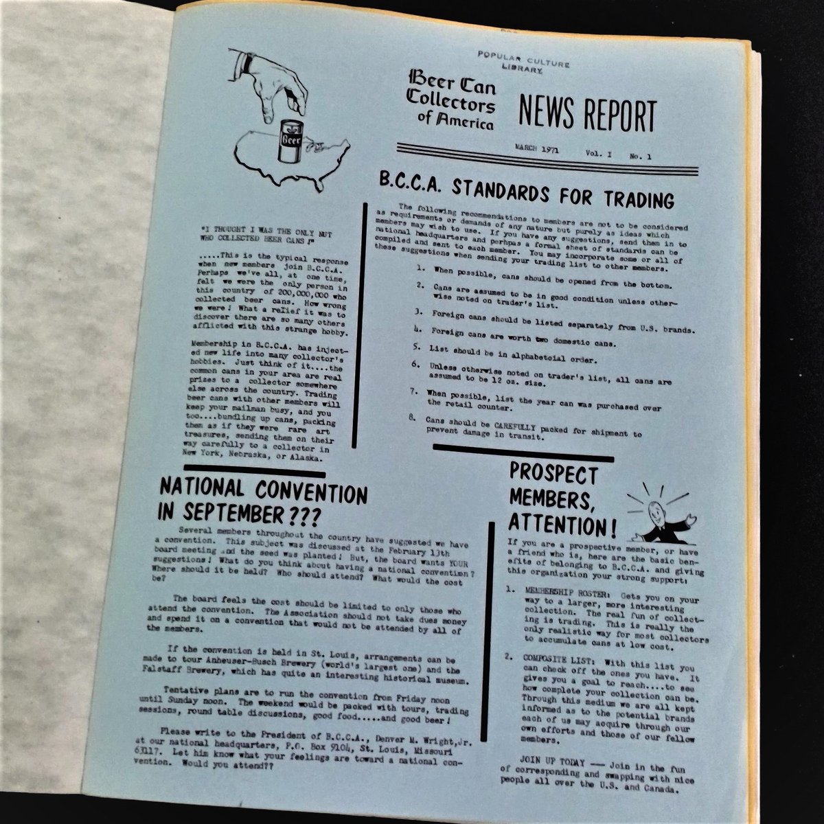 Collecting culture and beer culture have long gone hand in hand. The Beer Can Collectors of America formed in 1970 to share their love of breweriana. Here is the front page from their first newsletter, in March 1971.  #InternationalBeerDay
