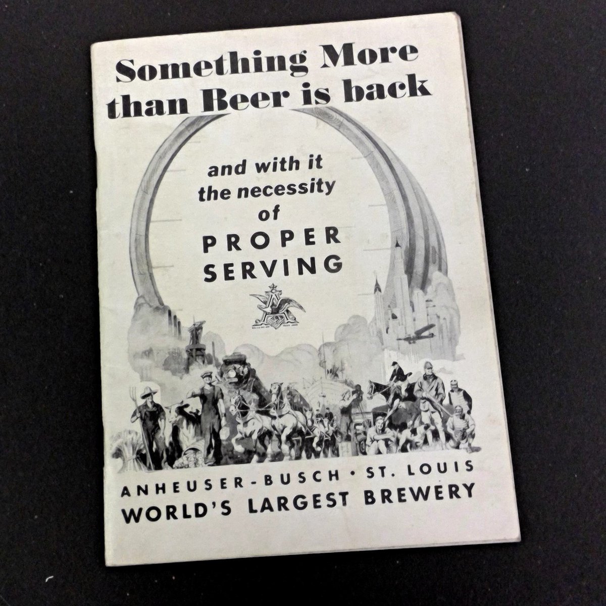 It's  #InternationalBeerDay! Beer has always been part of popular culture, especially its marketing. At Prohibition's end in 1933, Budweiser used the slogan "Something More than Beer is back" as an emotional appeal. This booklet for retailers included instructions on serving beer.