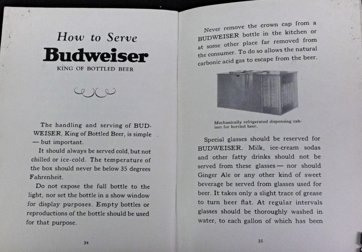 It's  #InternationalBeerDay! Beer has always been part of popular culture, especially its marketing. At Prohibition's end in 1933, Budweiser used the slogan "Something More than Beer is back" as an emotional appeal. This booklet for retailers included instructions on serving beer.