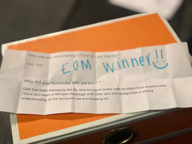 🏆Eᴍᴘʟᴏʏᴇᴇ ᴏғ ᴛʜᴇ Mᴏɴᴛʜ 🏆 

⭐Ｃｈｅｒ Ｇｒａｙ⭐

As a remote Sr. Media Buyer &amp; one of our Media Team's Superstars, we are honored to 🎉 ℂ𝕙𝕖𝕖𝕣 &amp; 𝕙𝕠𝕠𝕥 🎉 for this month's Employee of the MONTH winner!  

🎈ℂ𝕠𝕟𝕘𝕣𝕒𝕥𝕦𝕝𝕒𝕥𝕚𝕠𝕟𝕤, ℂ𝕙𝕖𝕣!🎈