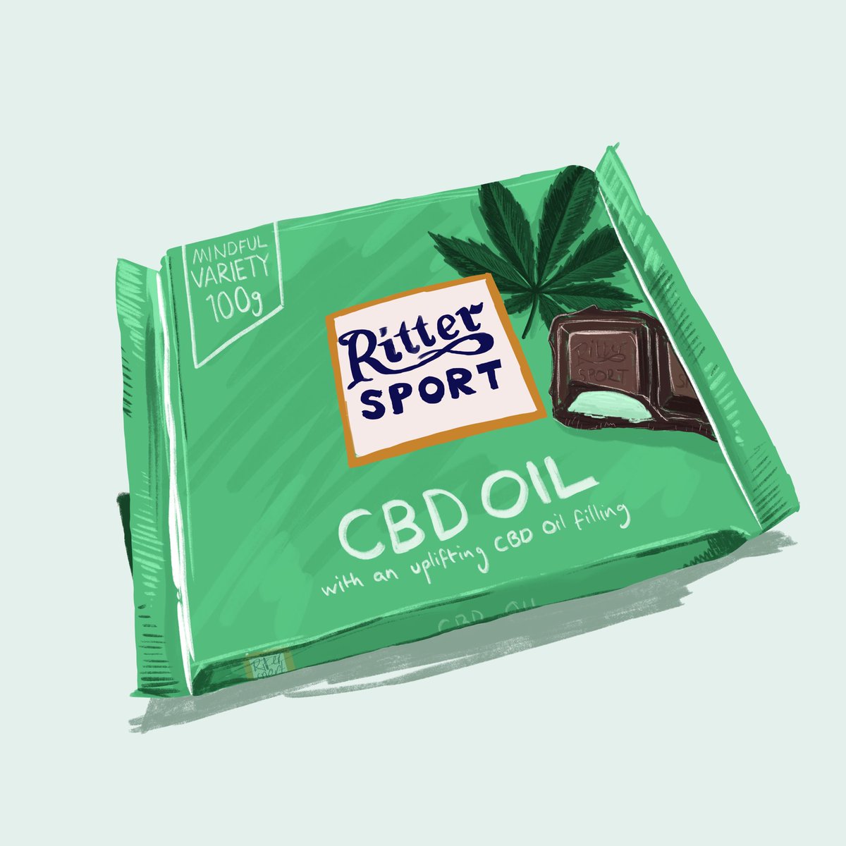 Need a moment of mindfulness? Help with your joint pain? This could be the Ritter Sport for you. Dark chocolate covering a CBD oil infused cream.  #rittersport  #rittertwitter  #cbdoil  #CBD  #chocolate  #trevdraws  #procreate