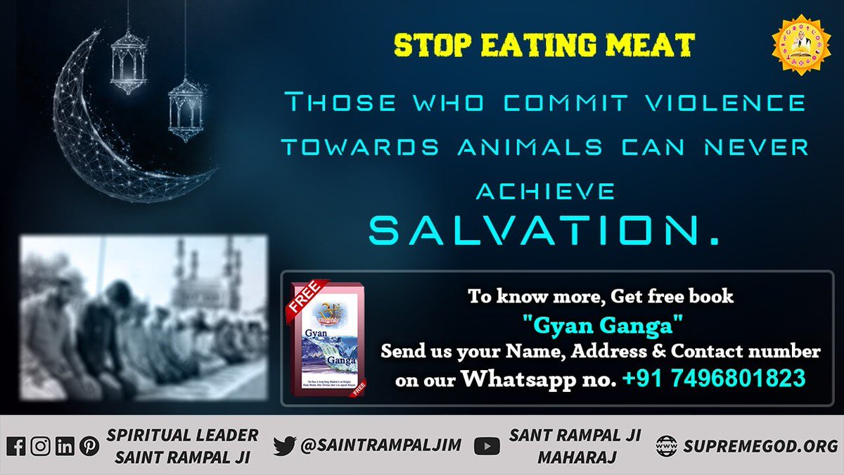 PuniKumar7's tweet photo. #StopEatingMeat 
Stop Eating Meat
Prophet mohmmad &amp; his followers never eats meat.
Get Free Holi Book "Gyan Ganga". https://t.co/lgXy90KLkx