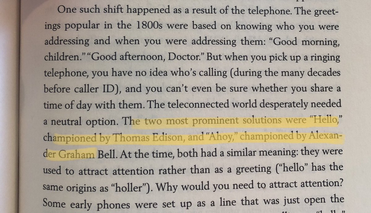 annesandman's tweet image. Motion to bring back “Ahoy” as a socially acceptable way of answering the phone 

#BecauseInternetBook