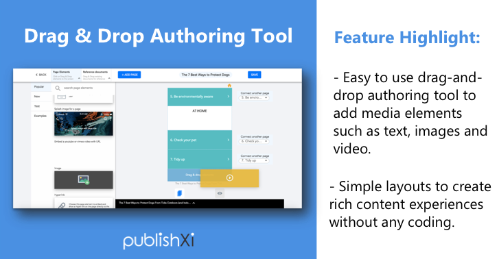 publishxi's tweet photo. Feature Highlight: Easily create rich content experiences using PublishXi's drag-and-drop authoring tool to add media elements such as text, images and video - no coding required.

Learn more at https://t.co/i9B5doXV2C | #digitalpublishing #digitalcontent https://t.co/4Y28Z4xFh7