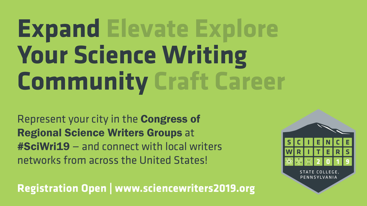 ScienceWriters's tweet photo. Expand Your Science Writing Community: Represent your city in the 2nd #SciWriCongress—convening this October as part of #SciWri19 weekend! Connect with leaders of independently organized regional sciwri groups from across the United States: https://t.co/IxOnqp1WHd #SciWriUnited https://t.co/zzv4dmEcLS