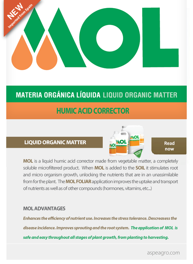MOL - Organic amendment. Humic acid corrector made from vegetable matter, completely soluble and microfiltered. 

aspeagro.com/en/news.html
