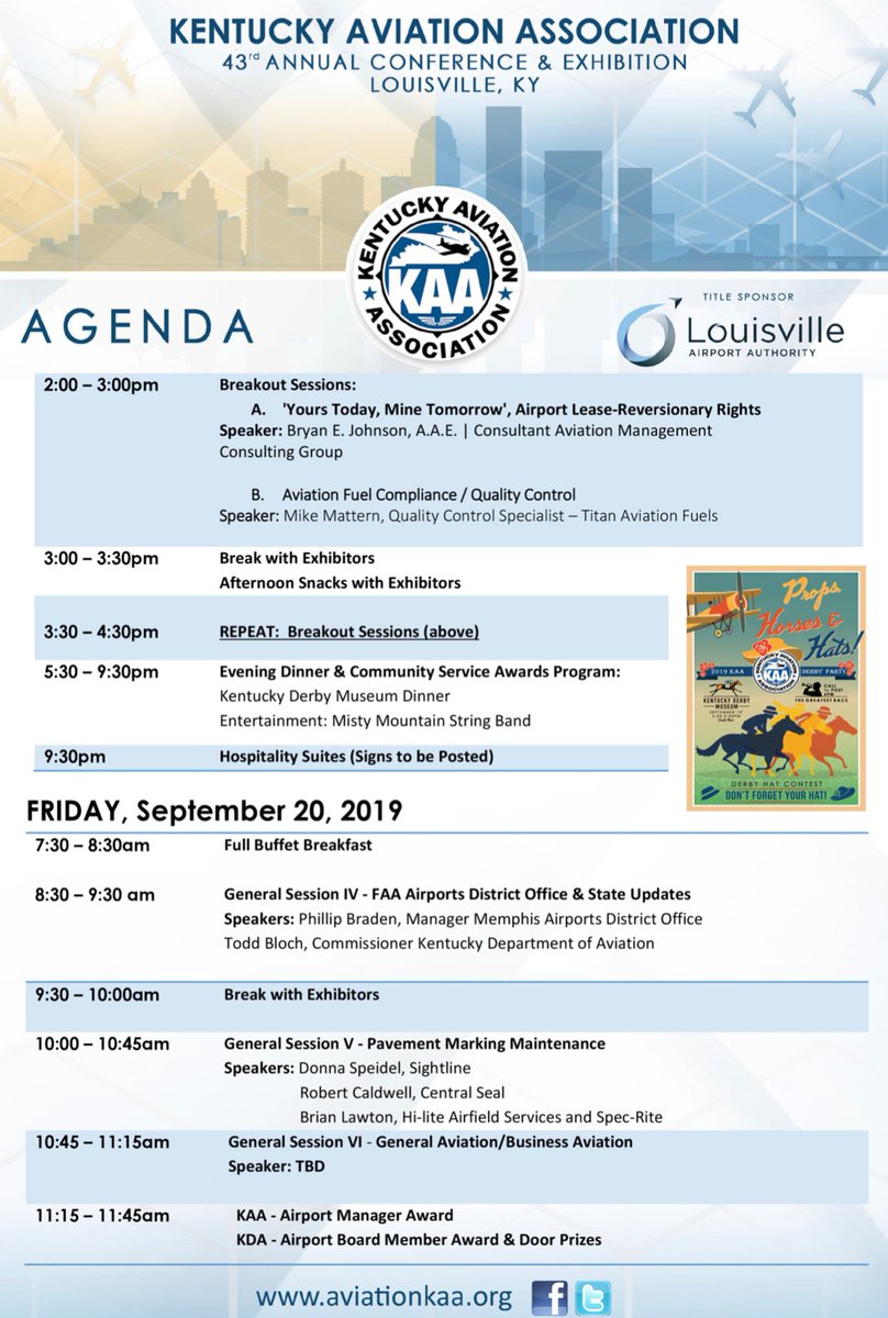 As always the conference planning committee has been hard at work making sure the 43rd Annual Aviation Conference is the best yet.  As a result there have been a few changes and updates to this year’s agenda!  Can’t wait to see you all NEXT month!