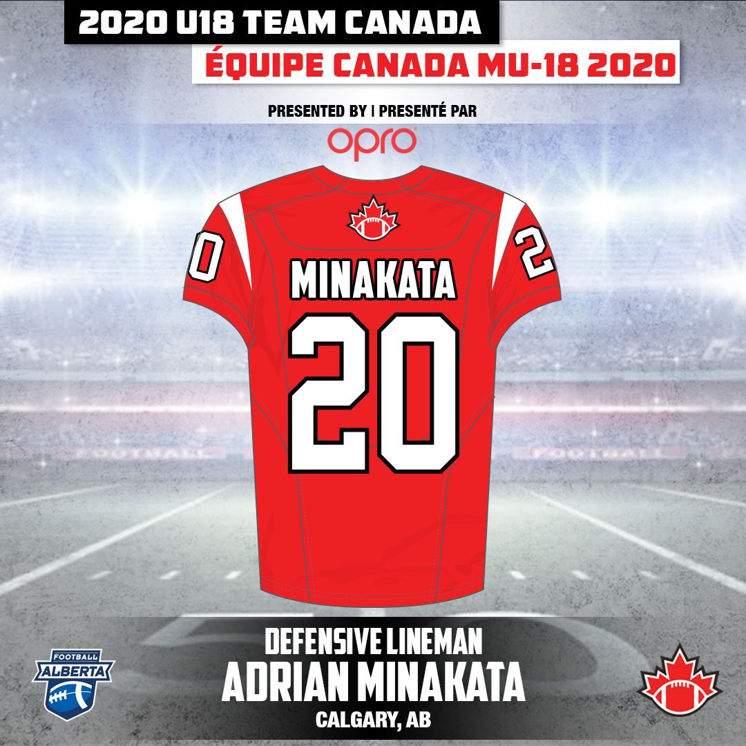 Congratulations to Defensive Lineman Adrian Minakata from <a href="/FootballAlberta/">Football Alberta</a> on being selected to the 2020 U18 Team Canada squad
🏈🇨🇦
Félicitations au joueur de ligne à l’défensive Adrian Minakata de l'Alberta pour sa sélection au sein de la formation MU-18 d’Équipe Canada 2020