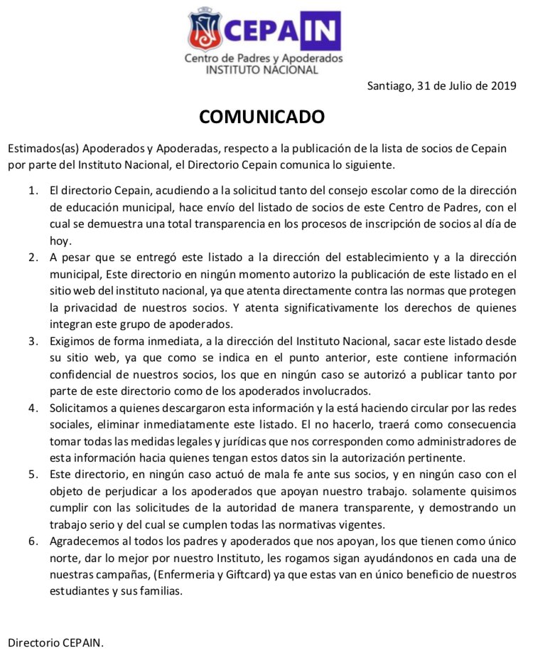 CEPAIN_IN's tweet photo. Comunicado del Directorio Cepain https://t.co/r60T4lrtJ2
