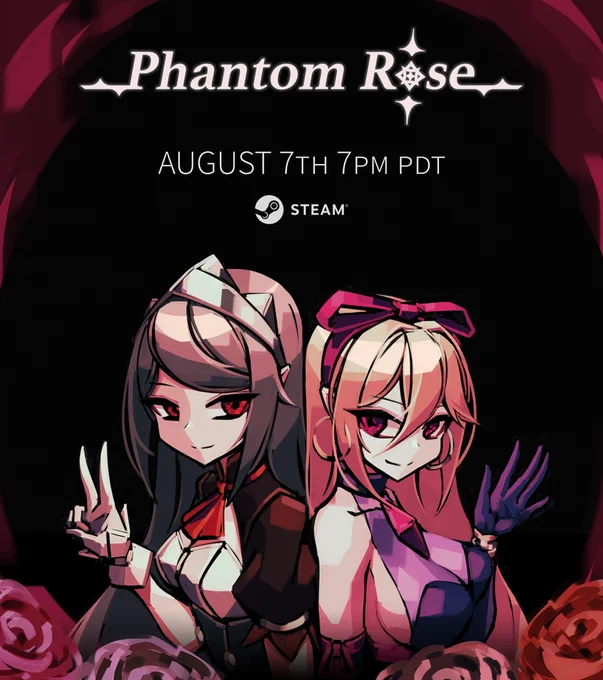 I'm happy to announce that Phantom Rose  will Launch on August 7th on steam! Game, art, music, all by yours truly :)( ꒪▽꒪)Wishlist it today!  
