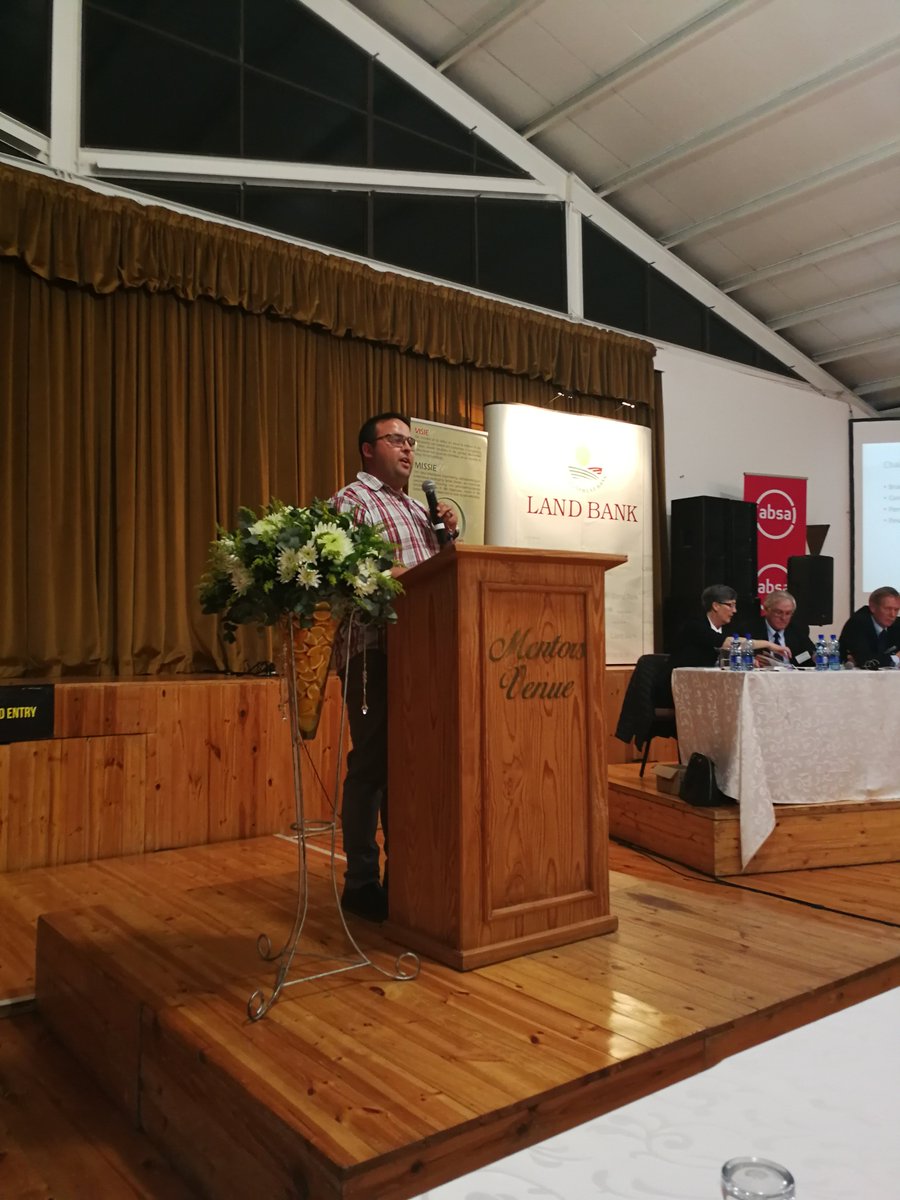Koot Prinsloo from Klaassmits Agricultural Association brings the resolution to discussion whether Commercial Banks offer enough assistance to farmers and if there is enough empathy towards farmers to obtain production loans at realistic rates.

#AgriEC19