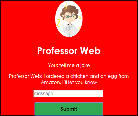 christa_bridges's tweet photo. The jokes on my chat bot are REALLY bad!
#BhamCodeCamp. Thanks to #auntpedro @pedsm for teaching us how to make a chat bot using JavaScript and #unclerav @ravinderpal96 for being epic as per usual! https://t.co/xVXsYeaLYo