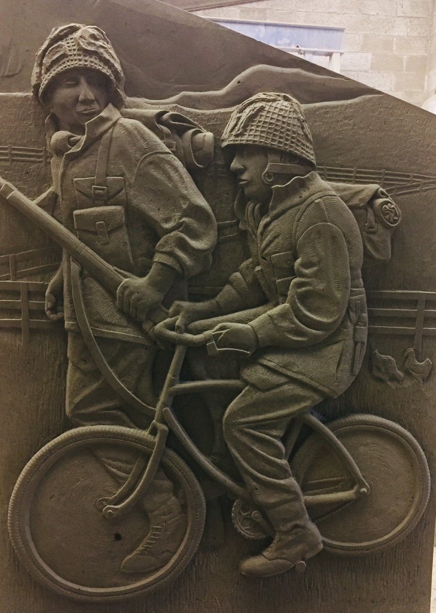 GM73's tweet photo. This one is finished. One of 3 relief carved stones to commemorate the 10th Battalion the Parachute Regiment #sculpture #releifcarving #army #para #operationmarketgarden #publicart #art #sculptor https://t.co/DKLsukNBm5