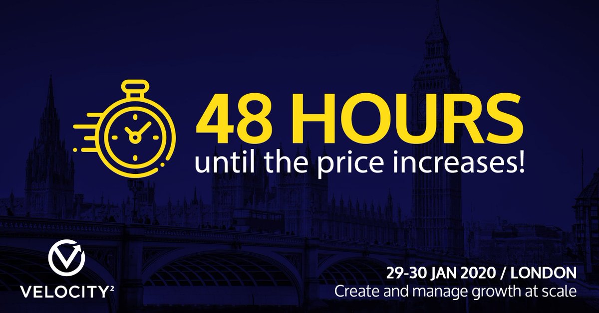 Just 48 hours to go before the early bird finishes and the price goes up! Grab your ticket now for the most detailed and practical event to help you scale your business! #Velocitysq

Tickets available here: bit.ly/2GD9oWG