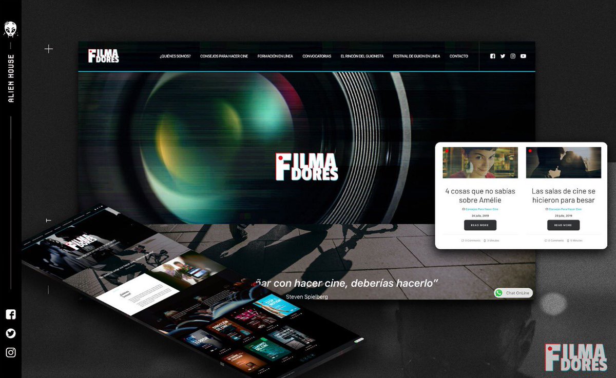 alienhousemx's tweet photo. @Filmadores es una plataforma digital que tiene como objetivo primordial acercar el conocimiento y las herramientas a todos los interesados en aprender a hacer cine 🎬🎥

¡Escríbenos para más info!

#SitioWeb #Filmadores #AlienHouse👽💻 https://t.co/cy7hcJBpoH