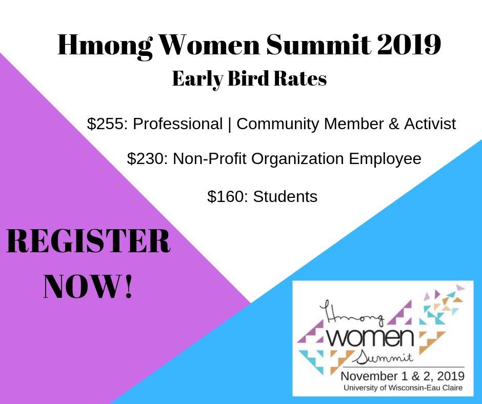 hwstaproject's tweet photo. Registration is open for the 2019 Hmong Women Summit. REGISTER NOW: https://t.co/Td4rzpEOem .

Theme: Leadership Through Critical Learning

November 1 &amp; 2, 2019
University of Wisconsin-Eau Claire

#hmongwomensummit #leadership #criticallearning #hmongwomen #vivncaushmoob https://t.co/u04USaqGtx