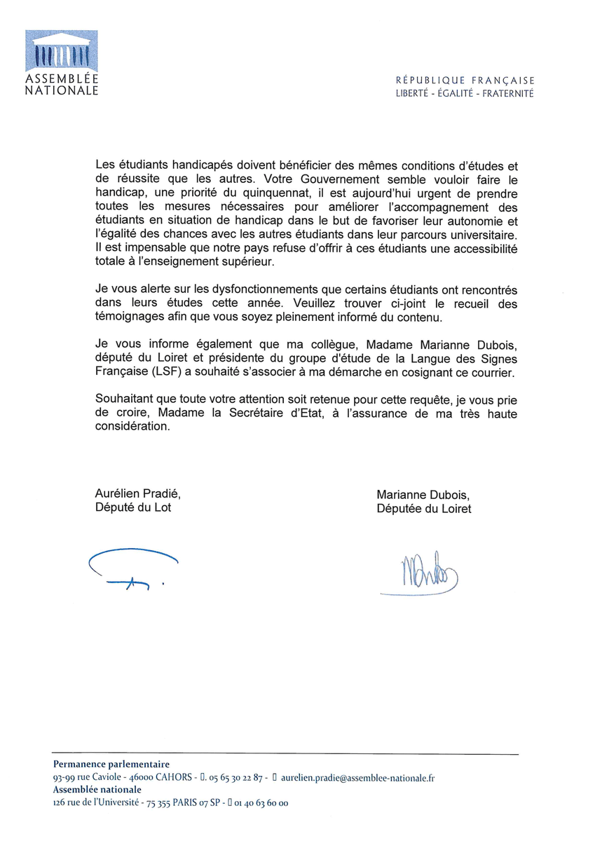 ✍️ Encore aujourd'hui, de nombreux étudiants sourds n'accèdent pas aux contenus pédagogiques au même titre que les autres étudiants, en raison d'absence et d'insuffisance d'aménagements prévus. Ils sont donc privés de leurs droits d'accès au savoir. ⤵️ <a href="/duboismarianne/">Marianne Dubois</a>