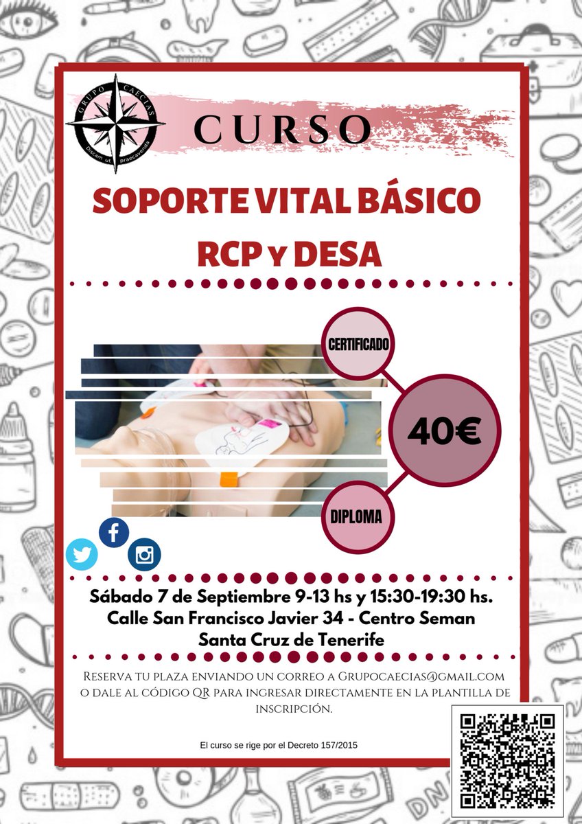 GCaecias's tweet photo. Presentamos nuestro siguiente curso. Esta vez nos centraremos en dar formación para la utilización de los desfibriladores y dar una RCP de calidad. 
¡Reserva tu plaza con tiempo! https://t.co/hhMP0DHftR