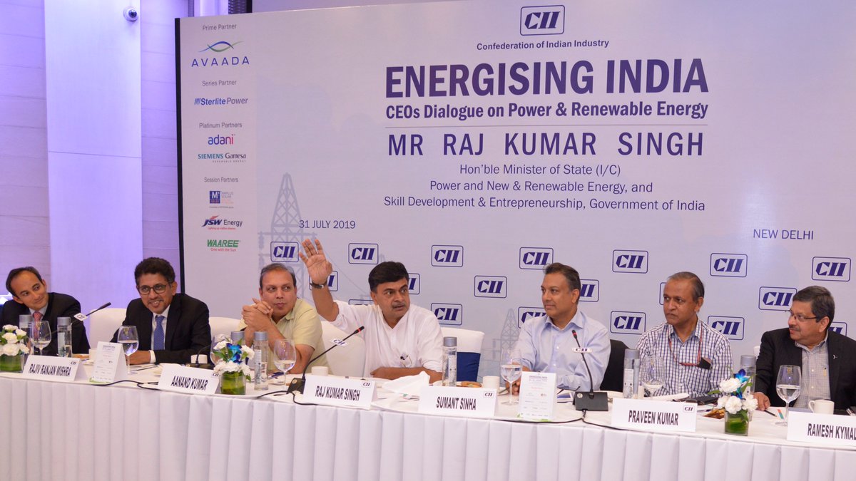 <a href="/MinOfPower/">Ministry of Power</a> <a href="/mnreindia/">Ministry of New and Renewable Energy (MNRE)</a> <a href="/MSDESkillIndia/">Skill India</a> <a href="/FollowCII/">Confederation of Indian Industry</a> @secretary_mnre <a href="/RajKSinghIndia/">R. K. Singh</a> <a href="/OfficeOfRKSingh/">Office of R.K. Singh</a> <a href="/sumant_sinha/">Sumant Sinha</a> @ReNew_Power <a href="/SiemensGamesa/">Siemens Gamesa</a> <a href="/somaet/">soma banerjee</a> <a href="/PiyushGoyal/">Piyush Goyal</a> <a href="/amitabhk87/">Amitabh Kant</a> <a href="/narendramodi/">Narendra Modi</a> <a href="/PMOIndia/">PMO India</a> <a href="/NITIAayog/">NITI Aayog</a> <a href="/CimGOI/">Minister of Commerce and Industry</a> <a href="/MercomIndia/">Mercom India</a> <a href="/TweshMishra/">Twesh Mishra</a> <a href="/makeinindia/">Make in India</a> <a href="/EESL_India/">EESL India</a> <a href="/PiyushGoyalOffc/">Piyush Goyal Office</a> <a href="/bsesdelhi/">BSES Delhi</a> <a href="/TataPower/">TataPower</a> <a href="/AdaniOnline/">Adani Group</a> <a href="/NammaBESCOM/">Namma BESCOM | ನಮ್ಮ ಬೆಸ್ಕಾಂ</a> <a href="/ntpclimited/">NTPC Limited</a> <a href="/AmitShah/">Amit Shah</a> <a href="/myogiadityanath/">Yogi Adityanath</a> <a href="/Dev_Fadnavis/">Devendra Fadnavis</a> <a href="/mlkhattar/">Manohar Lal</a> <a href="/vijayrupanibjp/">Vijay Rupani Memorial</a> <a href="/sarbanandsonwal/">Sarbananda Sonowal</a> 'Aug 1, 2019 will be a new day for India's power sector. No #discom can buy power w/o bank letter of credit, ensuring payment security fr industry. Discoms will be penalised fr gratuitous load-shedding &amp; amt credited to consumers'~ <a href="/RajKSinghIndia/">R. K. Singh</a> <a href="/MinOfPower/">Ministry of Power</a> <a href="/mnreindia/">Ministry of New and Renewable Energy (MNRE)</a> <a href="/PMOIndia/">PMO India</a>