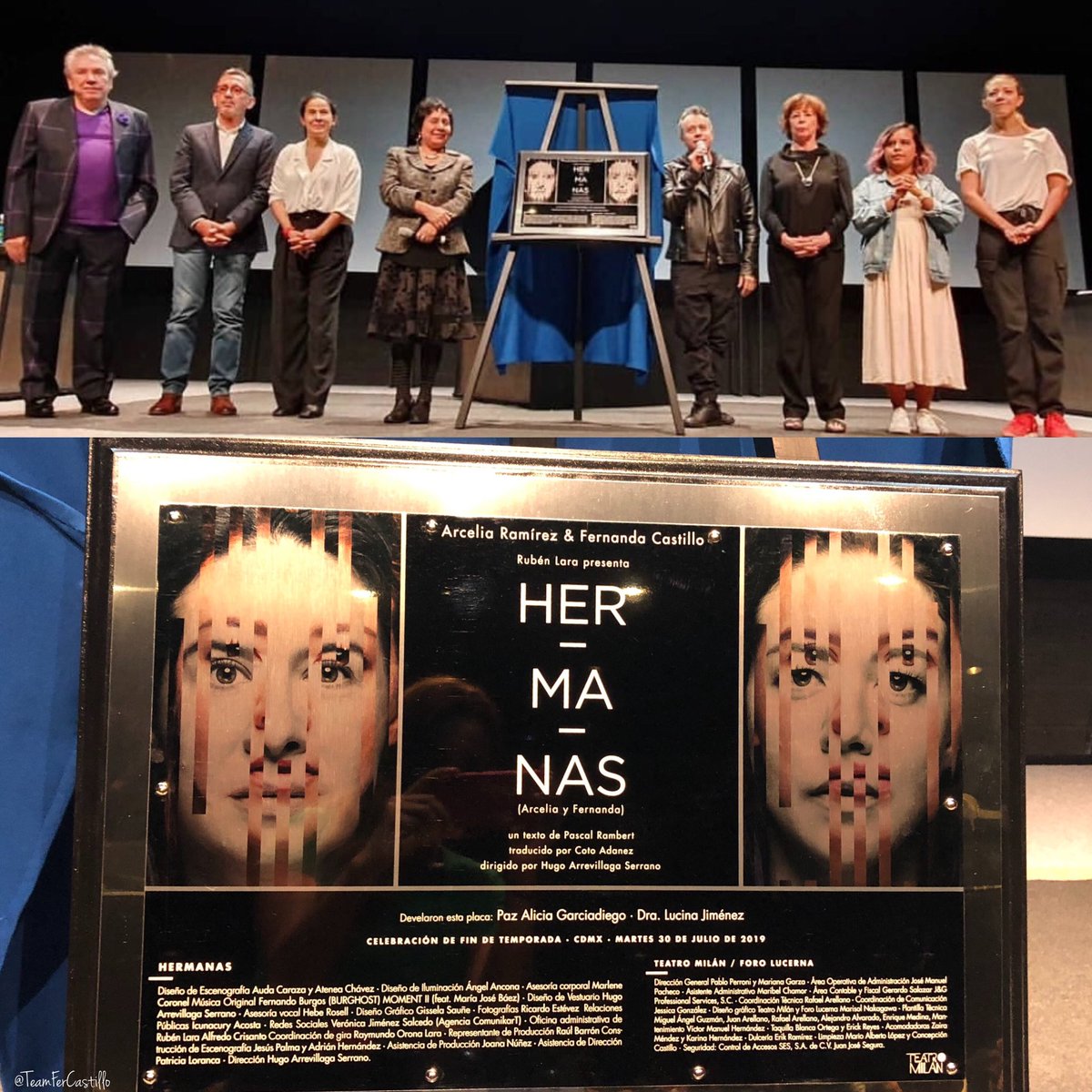 Develación de placa
Celebración Fin de Temporada HERMANAS

Develaron:
Paz Alicia Garciadiego y Dra. Lucina Jiménez

<a href="/HermanasObraMex/">Hermanas Obra Mex</a>, de <a href="/PascalRambert/">Pascal rambert</a>
Traducida por #CotoAdonez
<a href="/FernandaCGA/">Fernanda Castillo</a> <a href="/aramirezoficial/">Arcelia Ramírez</a> 
Dir. <a href="/HugoArrevillaga/">Hugo Arrevillaga S</a> 
Prod. #RubénLara 

-> instagram.com/p/B0lkJePH_P4/…