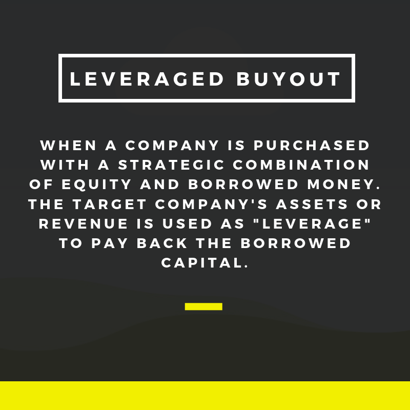 HyferTech's tweet image. When a company is purchased with a strategic combination of equity and borrowed money, the company acquiring the target company is employing a strategy known as a Leveraged Buyout. The target companies revenue is then used as leverage to pay back any borrowed capital. #bizterms