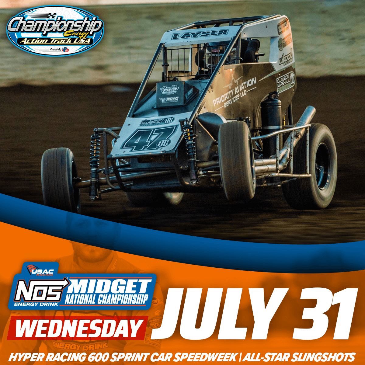 DerekLayser's tweet image. Ready to see @AndrewLayser back at @ActionTrackUSA tonight in the @ClausonMarshall 47BC #PriorityAviation #PAMidgetWeek @USACNation