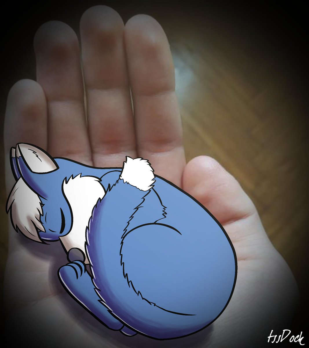 tssdock's tweet photo. Baby Dock sleeping on a hand. 💙

#tssdock #thesplendidsquirrel #dock #squirrel #blue #fur #furry #cute #baby #realbackground #digitalart https://t.co/phKj5Qx2Pm