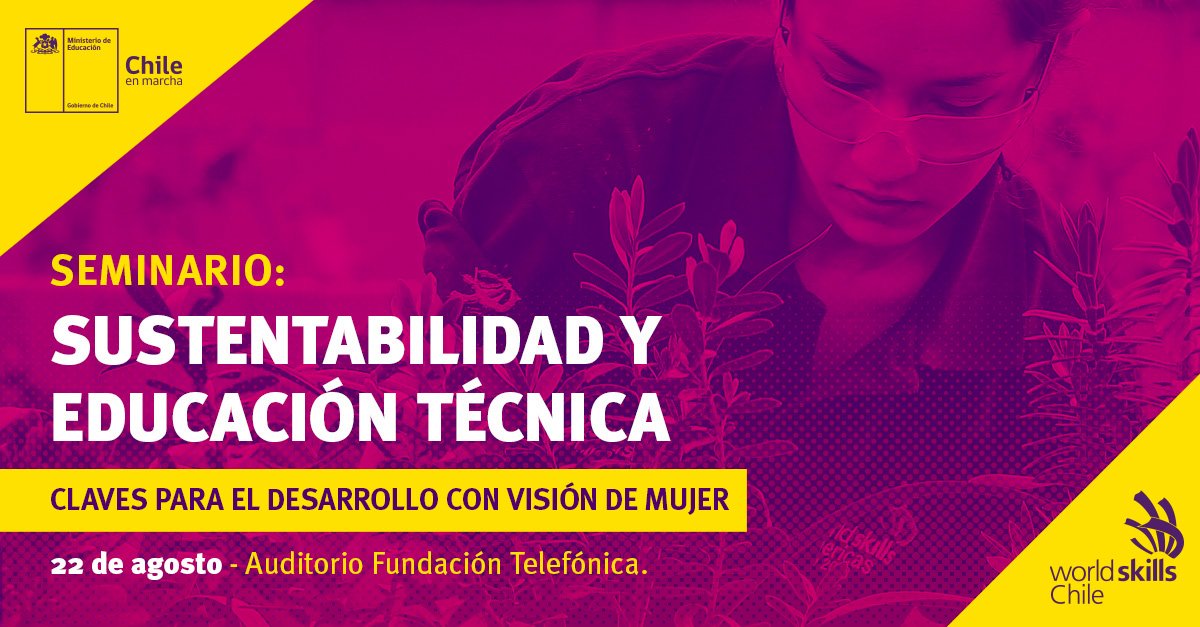 ¡Regístrate en el Seminario de Educación Técnica #WorldSkillsChile2019!🇨🇱Sé parte de la conversación el 22/8 con grandes expositoras que darán su visión acerca de temas determinantes para el futuro del país. Invitan 
<a href="/Mineduc/">Ministerio de Educación</a> y <a href="/grupoEducar/">Grupo Educar</a> CUPOS LIMITADOS bit.ly/WS-SEMINARIO