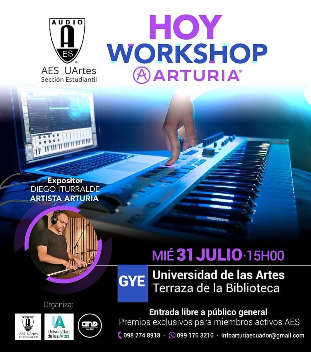 #AESUArtes, <a href="/ArturiaOfficial/">Arturia</a> y <a href="/GNDmusic/">GND MUSIC</a> te invitan a la presentación y demostración de las mejores y más completas herramientas para producción musical.

Ven y entérate de todas las facilidades que ARTURIA te ofrece para llevar tu música a otro nivel.
#ArturiaEsGND