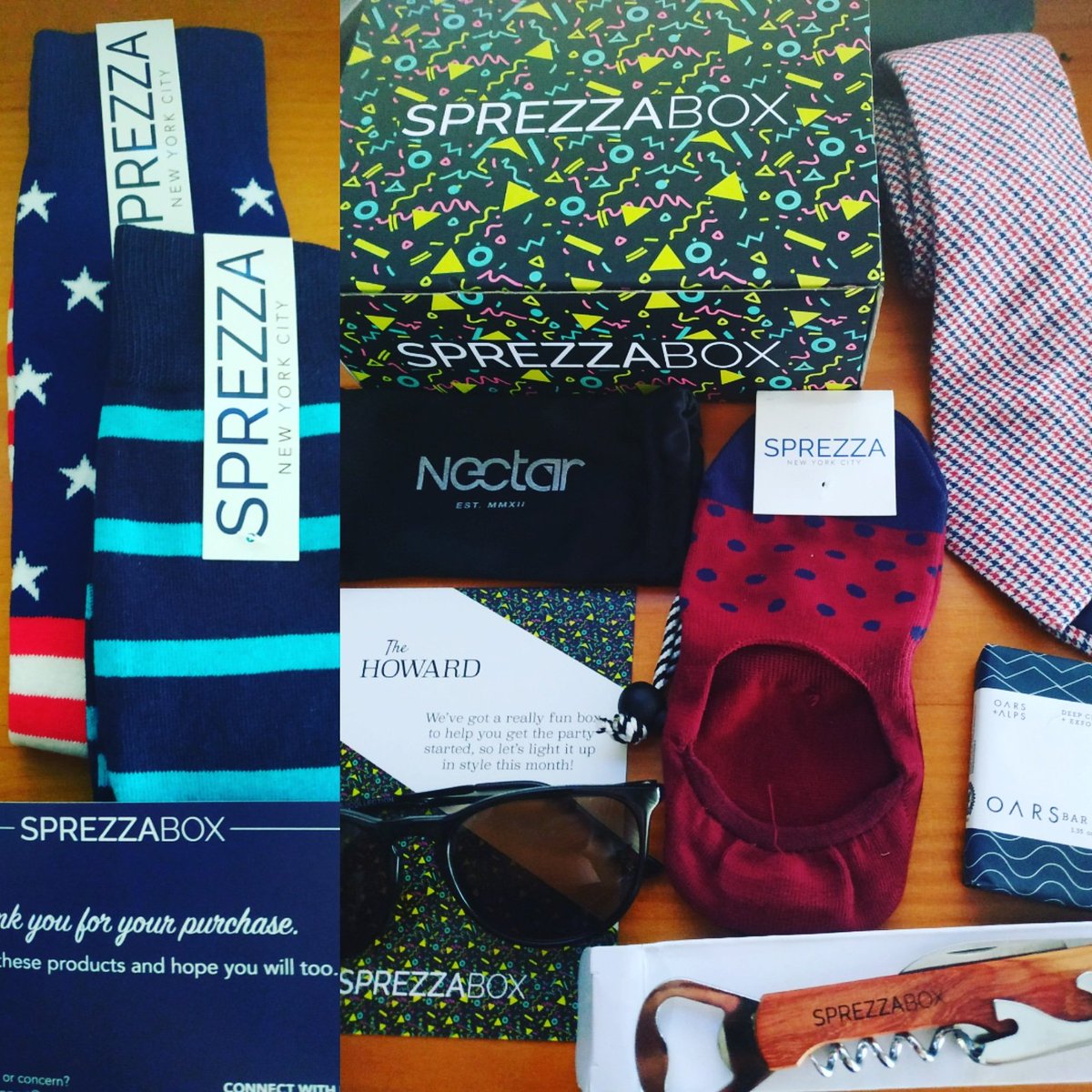 ismael_novo's tweet image. #80s por todos lados. Este mes con #SprezzaBox en #TheHoward tocan más #gafas, jabón, un abrebotellas y #corbata gruesa.

Eso si, añadimos al #pack unos #calcetines patrióticos para ir preparando el #invierno. #USA

#suit #club #tie #clothes #style #man #winter