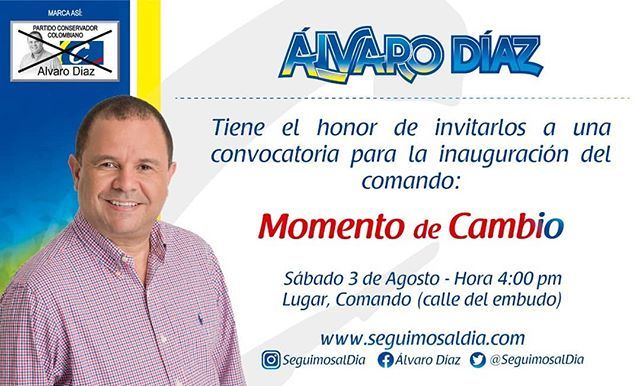 Tenemos el gusto de invitarlos a una convocatoria para la inauguración del comando  Este sábado 3 de agosto a las 4:00 pm
Lugar: comando (calle del embudo) 
#seguimosaldia #momentodecambio ift.tt/2K8foZt