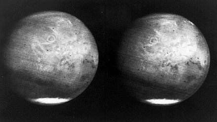 TimeOfApollo's tweet photo. The Mariner 6 spacecraft has just made its closest approach to Mars at only 2130 miles. Mariner 7 will follow in two days. (Mariner 6 would return a total of 75 images. ed.) https://t.co/7SWCPyLe9O