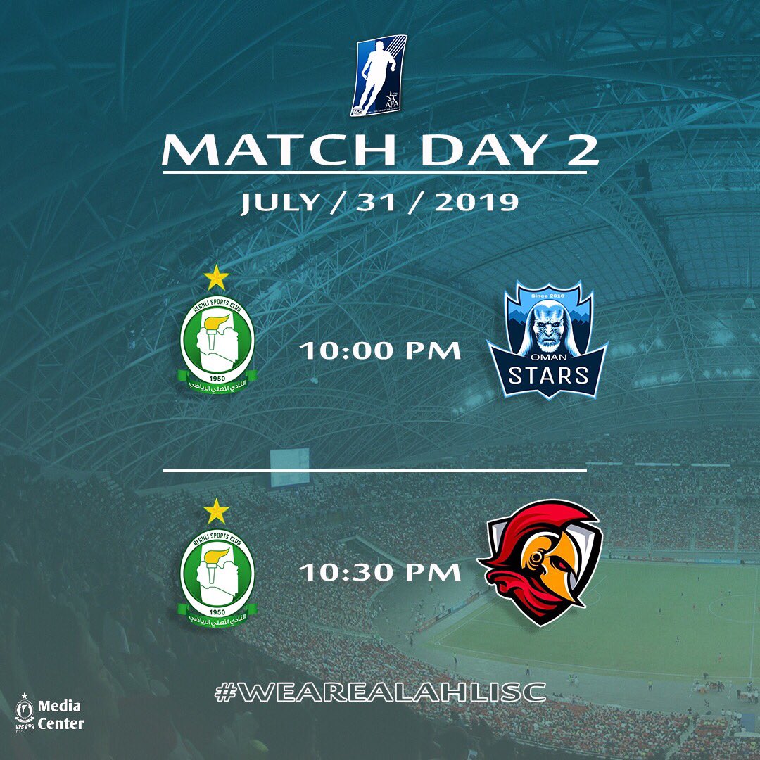 ضمن مواجهات الزعيم اليوم في دوري ابطال العرب 🎮
- الجولة الثانية من دور المجموعات :
- 10:00 PM :
Al Ahli SC 🆚 Oman Stars (🇴🇲) 

- 10:30 PM :
Al Ahli SC 🆚 Fc Greek (🇪🇬) 

نتمنى التوفيق لأبناء الزعيم في مواجهات اليوم 💚
#wearealahlisc 🔥