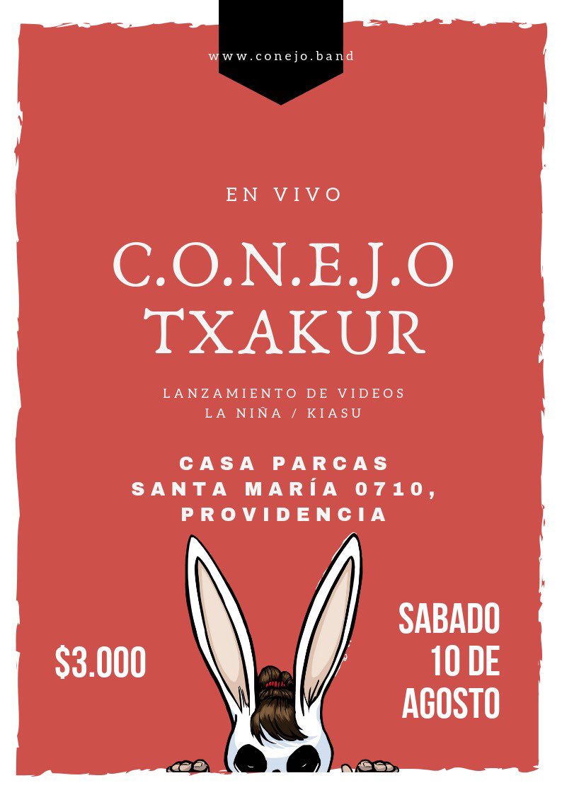 Se suma el gran proyecto <a href="/Txakurmusic/">Txakur</a> a la celebración del próximo 10 de agosto en Casa Parcas. Se viene un show muy bonito, esperamos verles ahí 🙌🏻🐇🎉 #Laniña #Conejo #instamusic #rockchile @agenciaplegable @aullidosrecords <a href="/chancho_discos/">Chancho Discos</a> <a href="/lerockcl/">LeRockPsicophonique</a>