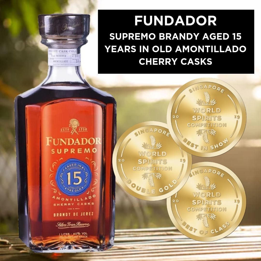 Swscomp's tweet image. Fundador Supremo Brandy Aged 15 Years in Old Amontillado Cherry Casks won 3 medals in our Inaugural Competition! Double Gold, Best Of Class, &amp;amp; Best In Show! #swsc #swscomp #singapore #thetastingalliance #brandy