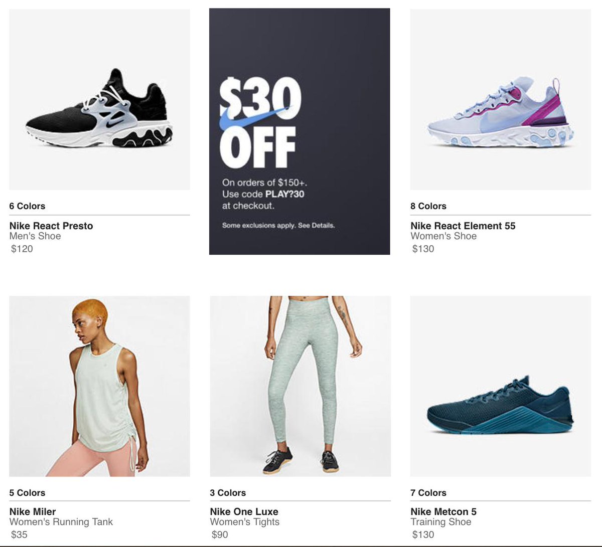 nike $30 off $150