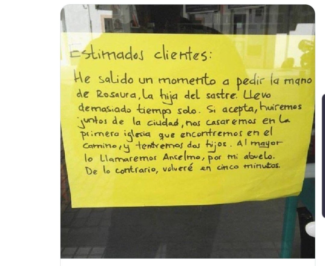 ¿Experiencia de cliente? Entre el lugar común de "vuelvo en cinco minutos" que nos empuja a buscar otra alternativa y esto, existe un "saltus" de genialidad que evidencia creatividad, humor e inteligencia... y ganas de volver aunque pasen 30 minutos para conocer a su autor...