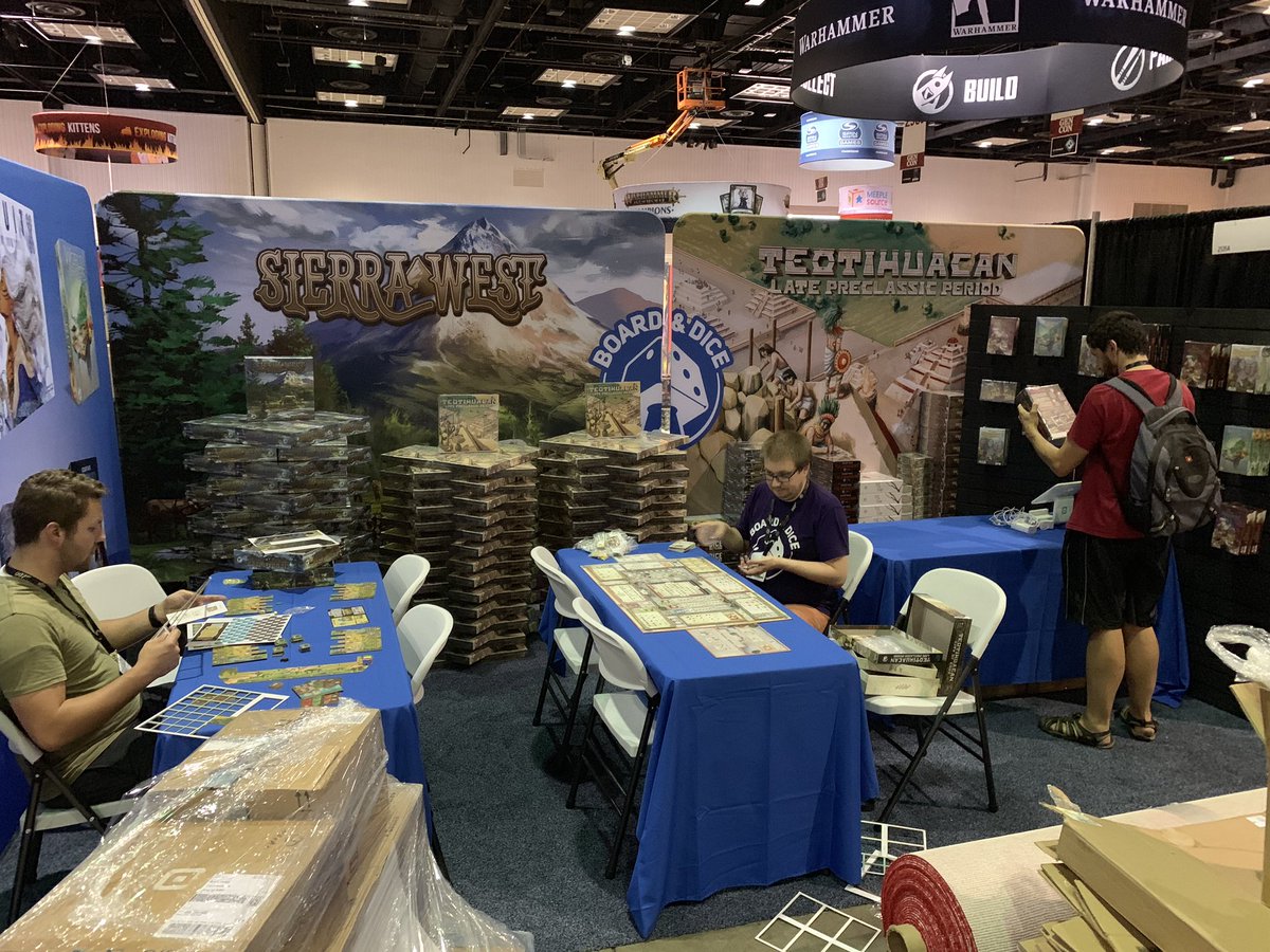 BoardAndDice's tweet photo. Almost ready! Be sure to visit out booth and grab Sierra West or Teotihuacan expansion (and also our awesome car stickers!) https://t.co/SVTg21BJBh