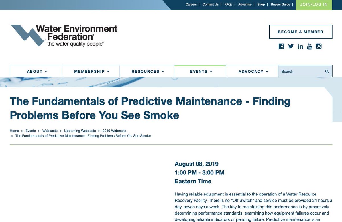 Next week MentorAPM's <a href="/TacomaZach/">Tacoma Zach</a>  will be speaking on Asset Management principles as part of a <a href="/WEForg/">Water Environment Federation</a>  webinar on Fundamentals of Predictive Maintenance with Fred Edgecomb and others. Sign up here: wef.org/events/webcast… #AssetManagement #wastewater #water