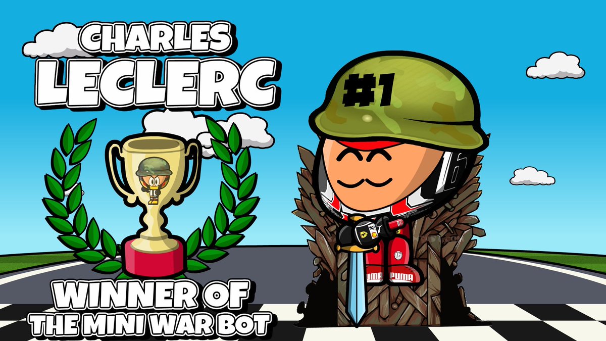 MiniWarBot's tweet image. Charles Leclerc (@Charles_Leclerc) is the winner of the #MiniWarBot. Hail the first champion.

Charles Leclerc es el ganador de la MiniWarBot. Alabad al primer campeón.
