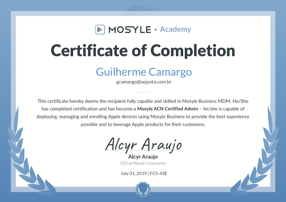 guicamargo__'s tweet photo. Projetos de dispositivos móveis são sempre desafiadores, especialmente porquê gerenciá-los pode ser complexo! Me sinto honrado por receber o certificado do Mosyle MDM. Certamente será guardado com muito carinho junto aos que recebi da Apple! #acn #mdm #apple #apl #mosyle https://t.co/zzRA1Eb7Bw