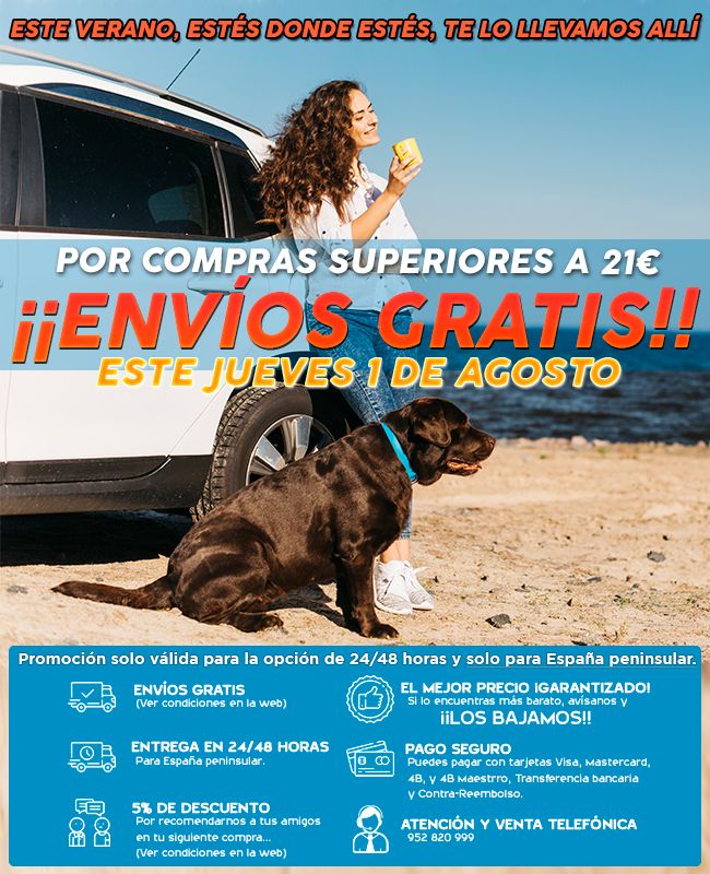 Estés donde estés este verano, te lo llevamos allí, y hoy Jueves con los gastos de envío gratis por compras superiores a 21€... 
Valido solo para servicio de entrega 24/48horas y solo para la península.
·
Tienda: mascotaplanet.com
·